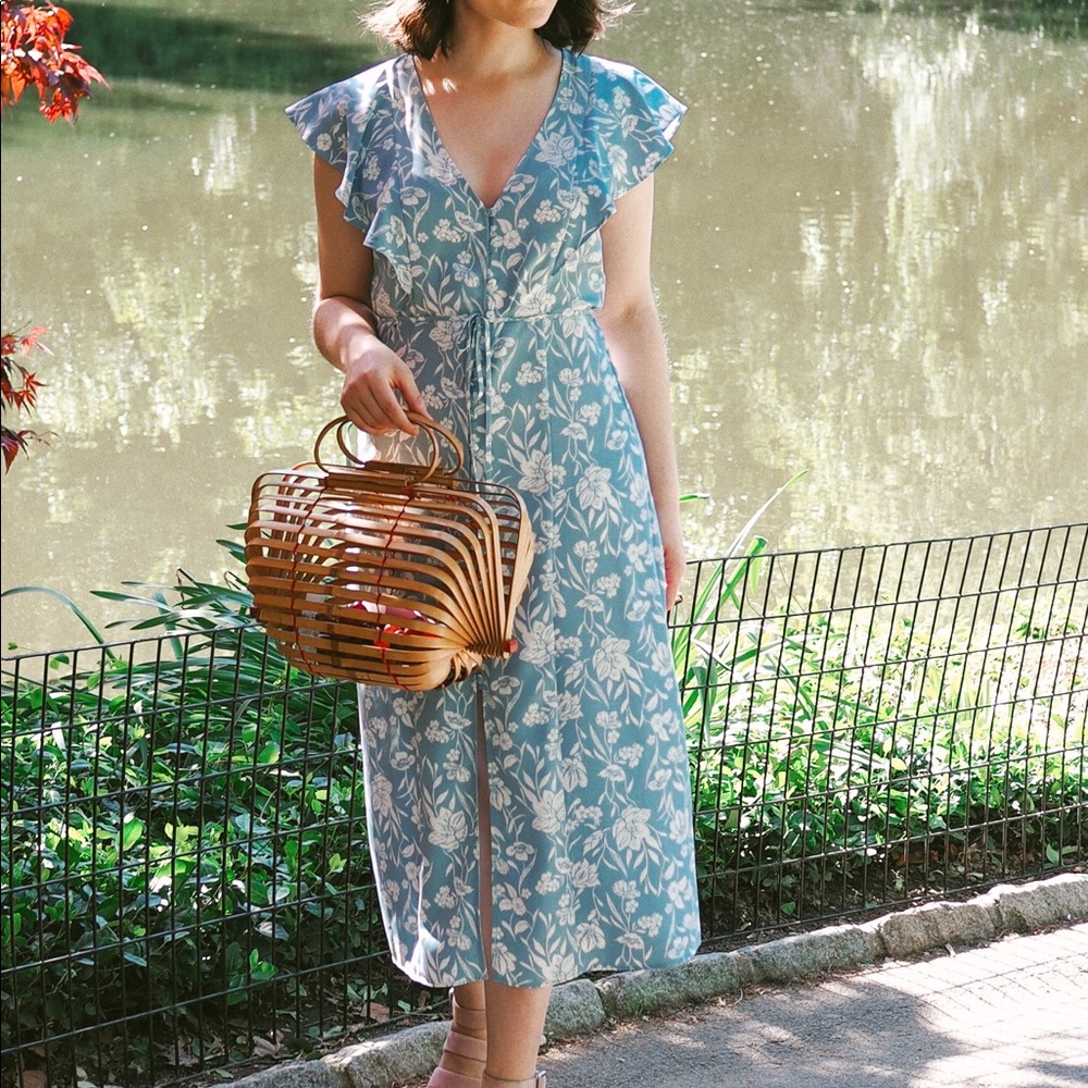 Primark Blue and White Floral Midi Dress